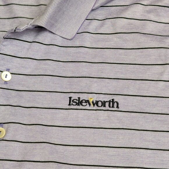 Peter Millar Men's Large Purple Striped Golf Polo Isleworth GC Course Logo Shirt - Picture 10 of 16